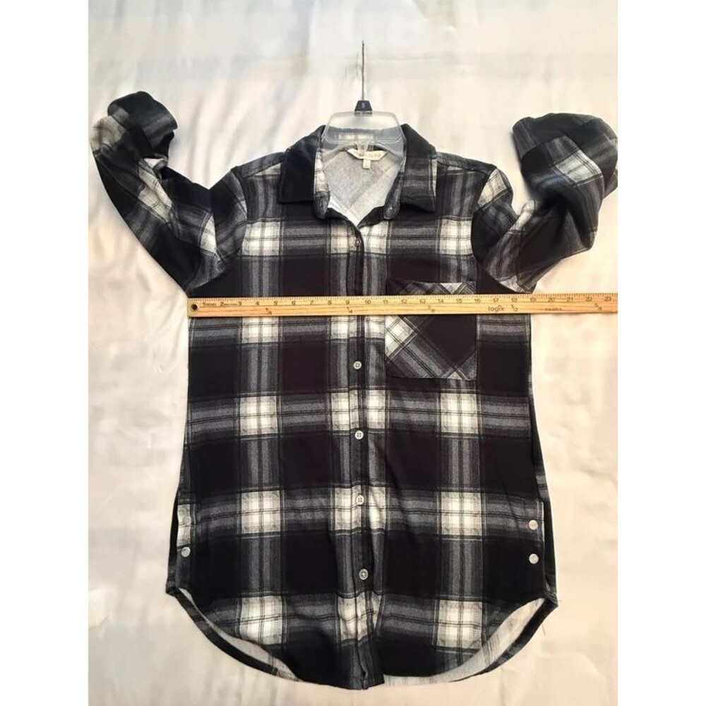 Eden & Olivia Black White Plaid Roll Tab Sleeve Button Up Shirt S - Picture 7 of 7